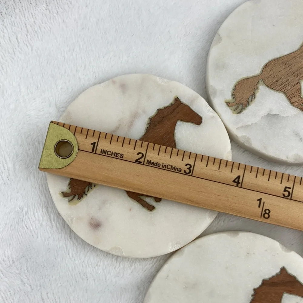 Boot Barn Ranch Wood Horse Inlay Marble Coaster Set of 4